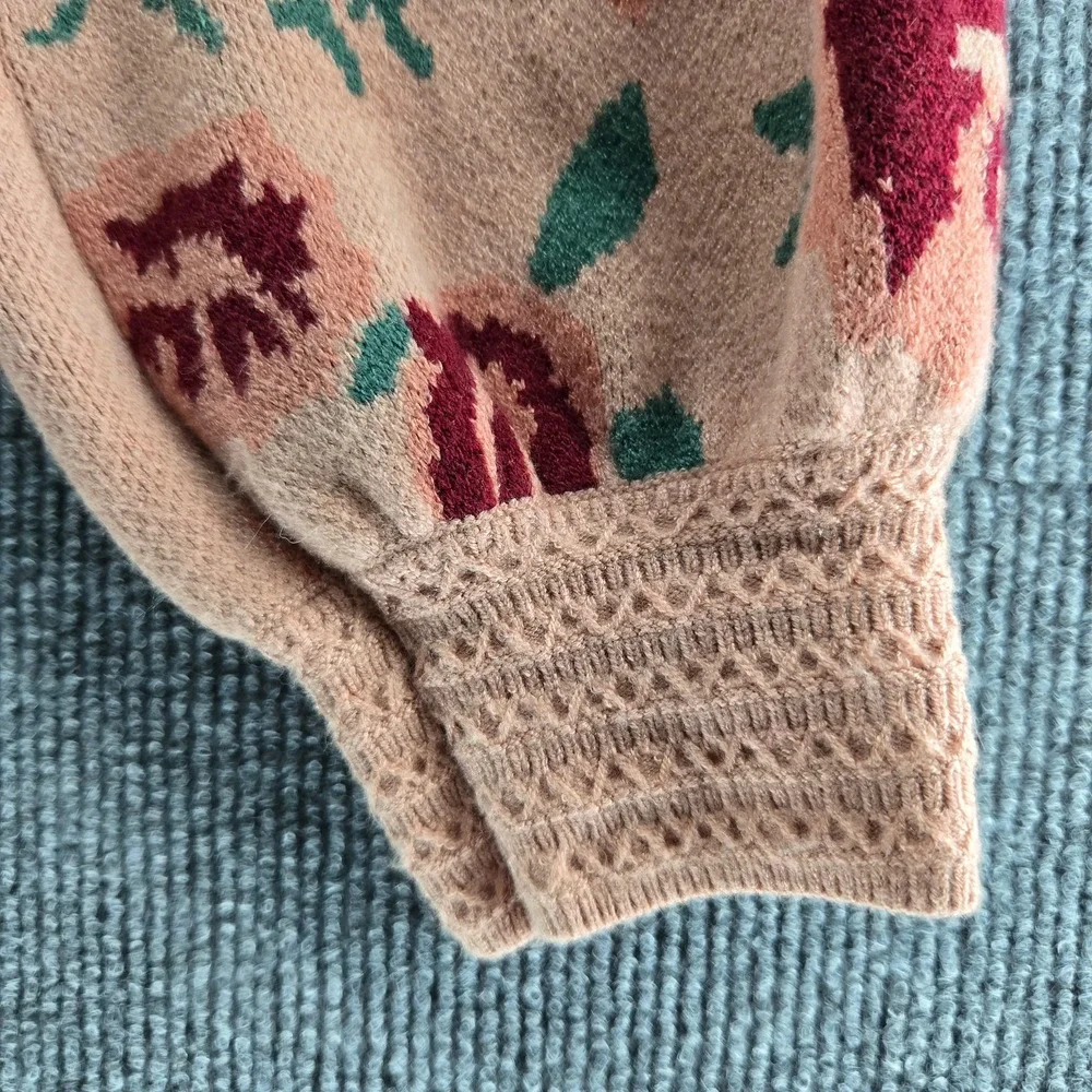 Willow & Wind Pink‎ Floral Rose Knit Crop Sweater Top Women's M - Picture 2 of 5